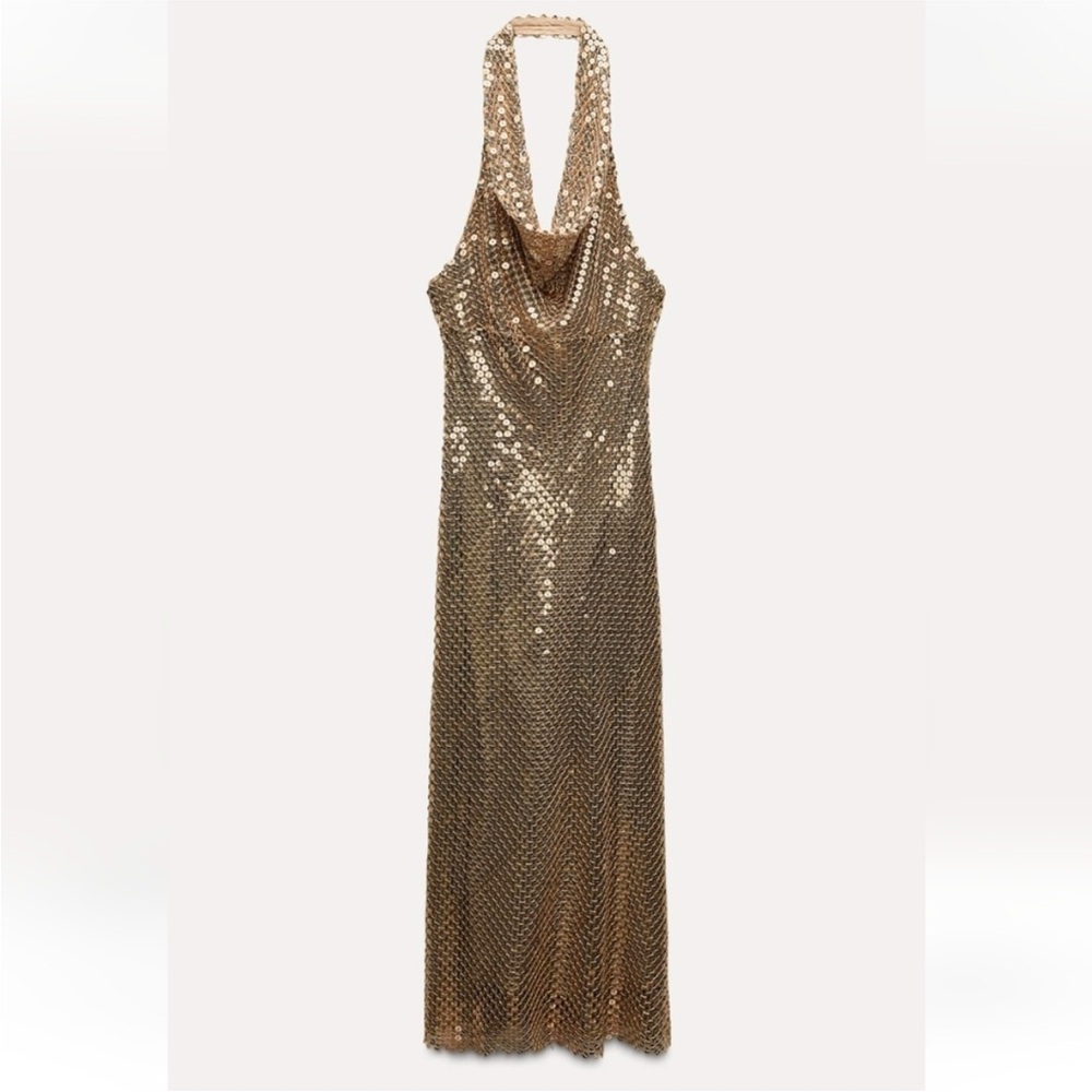 Gold Sequin Halter Dress - Elegant Evening Fun&Sexy  Sold Out Everywhere - Picture 12 of 12